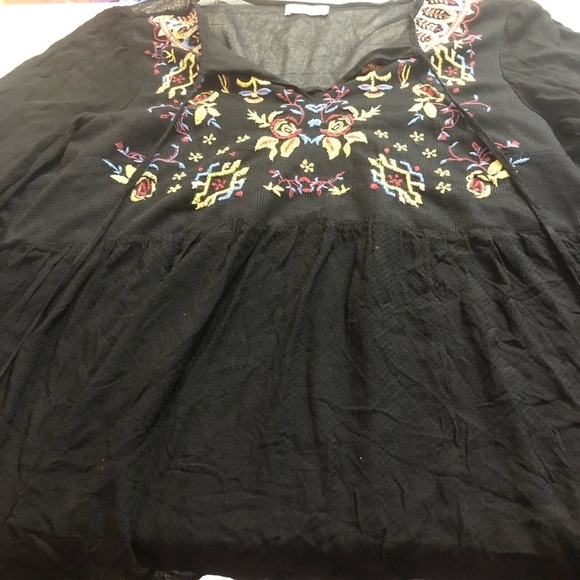 Altar'd State Tops - Altar'd State Black and Tan Embellished Long Sleeve Blouse